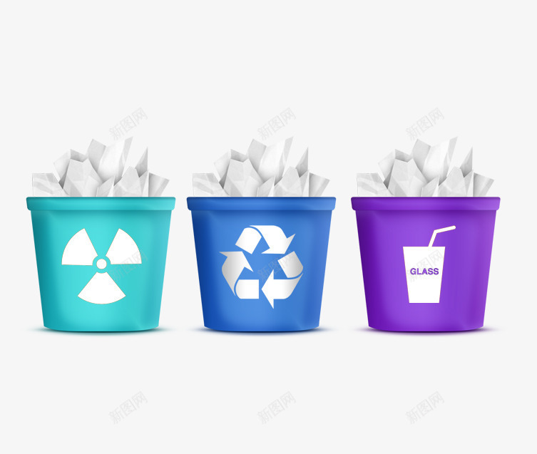 垃圾分类png免抠素材_88icon https://88icon.com 分类垃圾桶 垃圾分类 紫色垃圾桶 绿色垃圾桶 蓝色垃圾桶