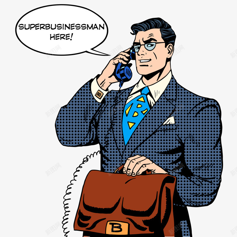 打电话的男人png免抠素材_88icon https://88icon.com 手提包 电话 电话线 男人 眼镜 蓝色的 西装 领带