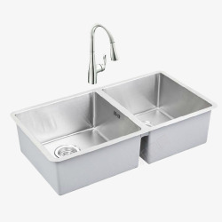 厨房吧台洗菜盆水槽双槽不锈钢方形高清图片