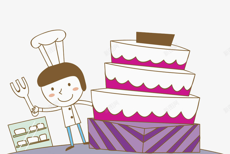 做蛋糕的师傅png免抠素材_88icon https://88icon.com 卡通 厨师 叉子 师傅 甜点 男人 紫色的 蛋糕