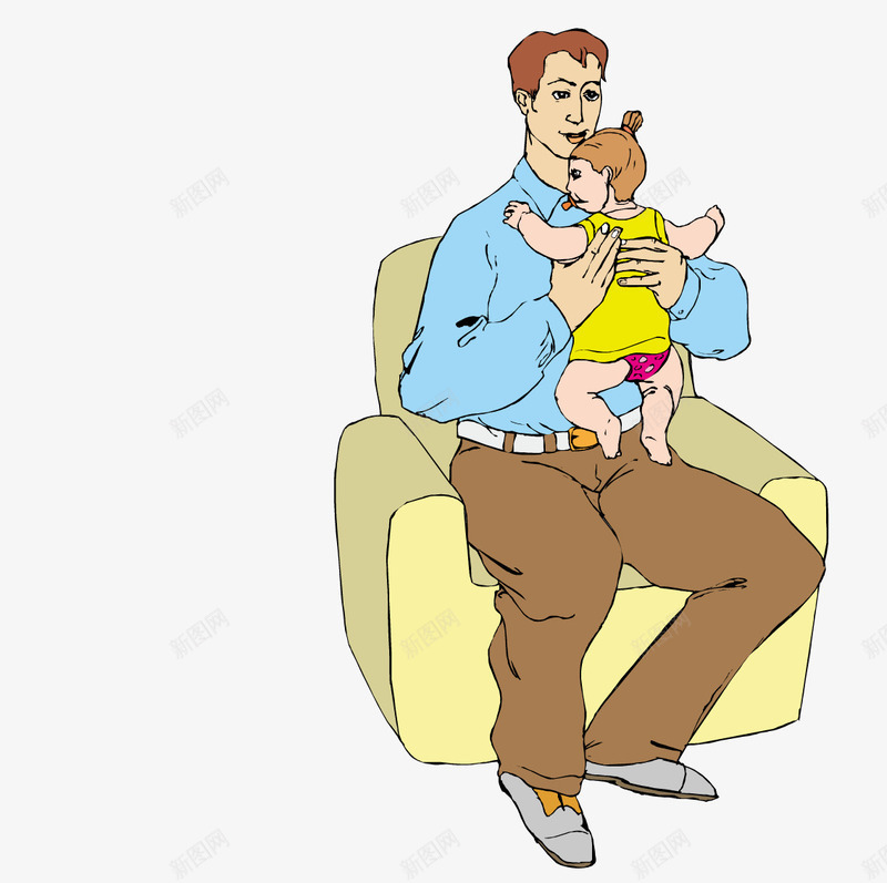 坐在沙发上抱着孩子爸爸png免抠素材_88icon https://88icon.com 孩子 沙发 爸爸