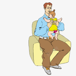 坐在沙发上抱着孩子爸爸素材