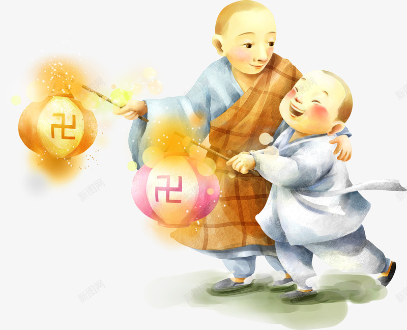 手绘寺庙和尚提灯笼造型png免抠素材_88icon https://88icon.com 古代 和尚 寺庙 灯笼 造型