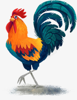 金色卡通手绘公鸡造型素材