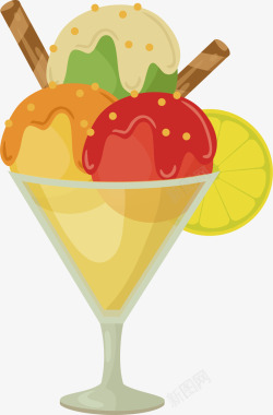 美味的水果冰淇淋杯手绘矢量图素材