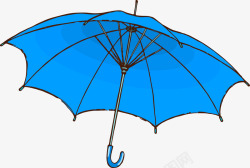 手绘卡通蓝色雨伞图矢量图素材
