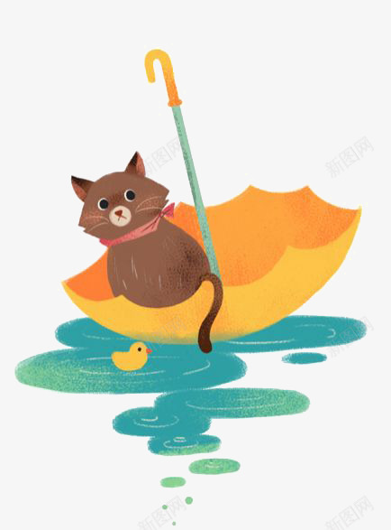 伞里的猫png免抠素材_88icon https://88icon.com 创意 卡通 手绘 插画 猫咪 雨伞 鸭子