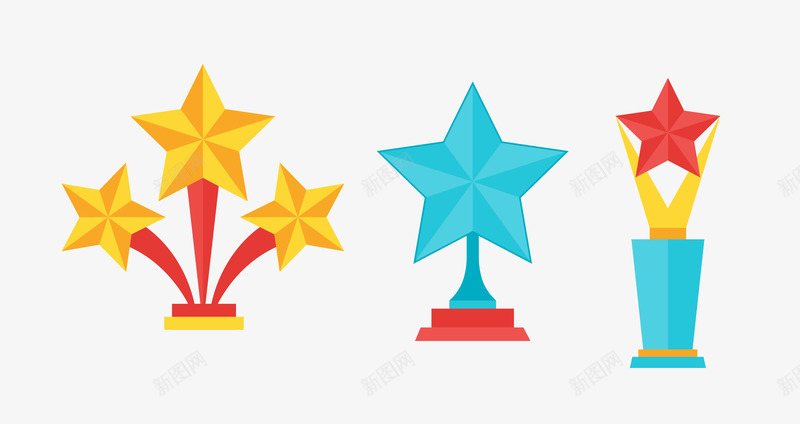 彩色星星奖杯三款png免抠素材_88icon https://88icon.com 彩色奖杯 星星奖杯三款 矢量奖杯 荣誉