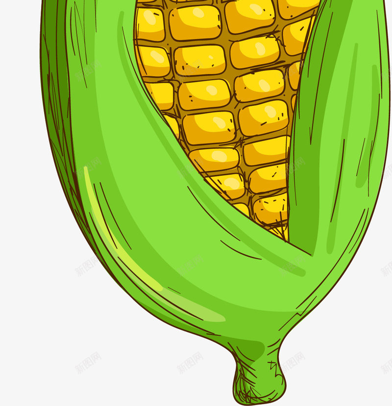 卡通手绘黄色的玉米png免抠素材_88icon https://88icon.com 创意 动漫动画 卡通手绘 简约 绿叶 黄色的玉米