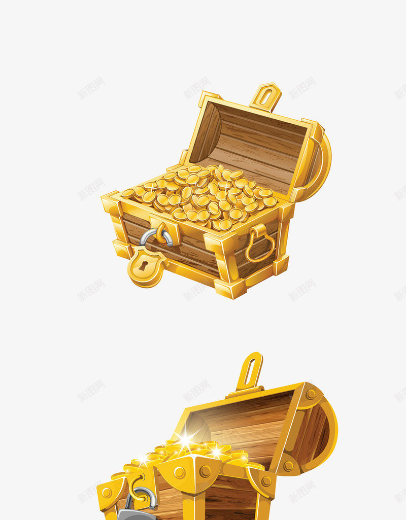 一箱金币png免抠素材_88icon https://88icon.com 卡通 木箱 金子 金币