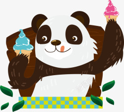 吃冰淇淋的熊猫矢量图素材