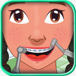 牙科海报卡通方形女孩带牙套矫正牙齿牙科高清图片