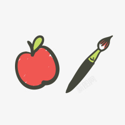 文艺卡通儿童培训水果画笔图案素材