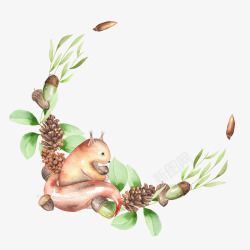 手绘松子卡通手绘可爱的小松鼠高清图片
