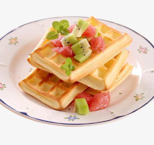 滋味水果华夫饼png免抠素材_88icon https://88icon.com waffle 华夫饼 水果 甜品 绿叶装饰 美食