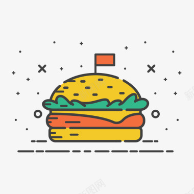 食物彩色手绘汉堡卡通图标矢量图图标