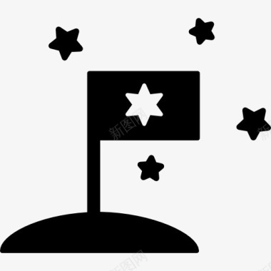 国旗上的星周围的恒星的行星图标图标