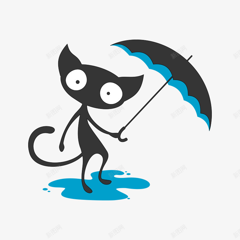 打雨伞的猫咪png免抠素材_88icon https://88icon.com 剪影 动物 尾巴 猫咪 蓝色的 雨伞 雨水 黑色的