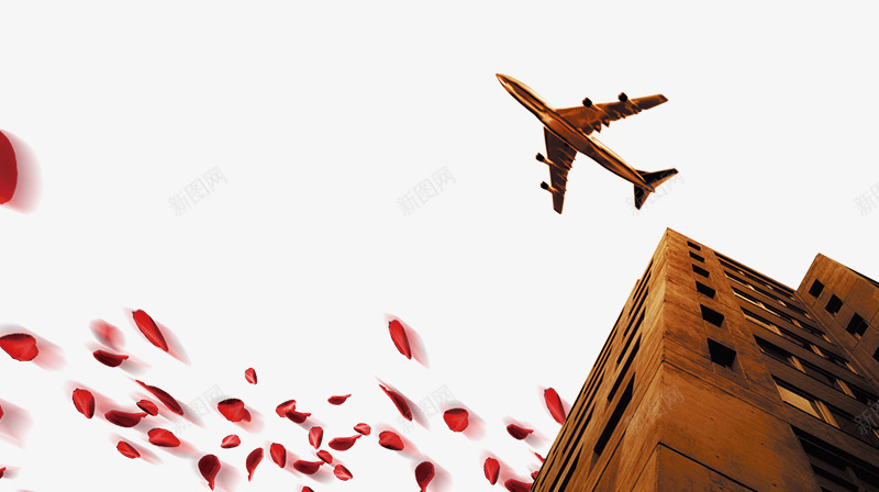 楼盘上空的飞机png免抠素材_88icon https://88icon.com 商业元素 地产元素 楼盘上空的飞机 满天飞舞的花瓣