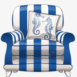 卡通蓝白色条纹沙发座椅素材