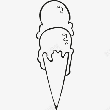 矢量盆栽冰淇淋两球蛋卷冰淇凌图标图标