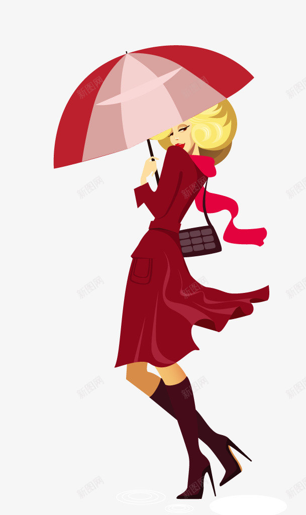 红衣服时尚女孩png免抠素材_88icon https://88icon.com 打伞女孩 时尚女孩 时髦 雨伞 风衣