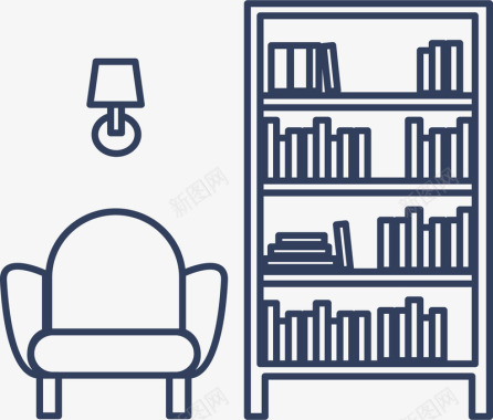 室内客厅书架沙发矢量图图标图标