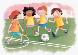 卡通手绘踢足球的儿童素材