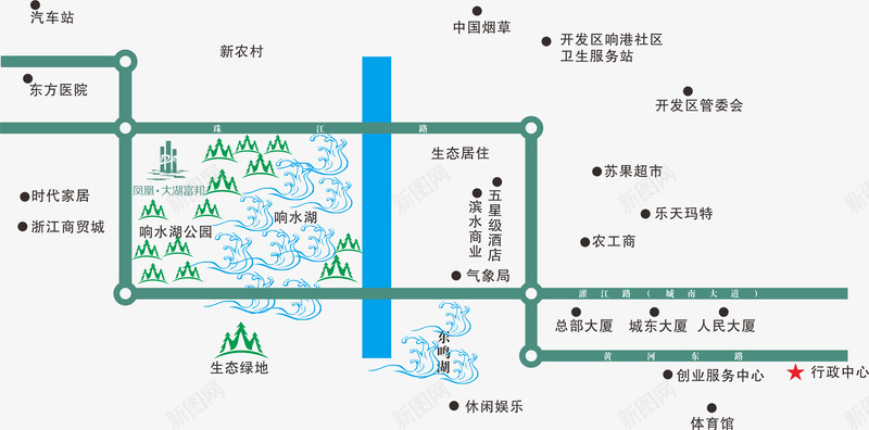 房地产区位图png免抠素材_88icon https://88icon.com 主干道 区位图 房地产设计 绿化