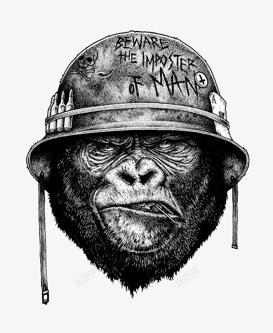 戴头盔的黑猩猩png免抠素材_88icon https://88icon.com 手绘 猛兽 素描 线描