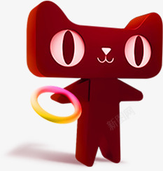 立体卡通天猫红色造型效果素材