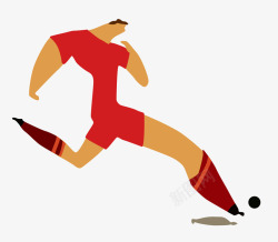 卡通手绘踢足球的运动人物素材
