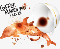 咖啡污渍海豚矢量图素材