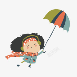 卡通打着雨伞女孩素材