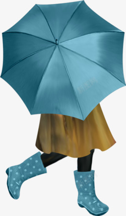 蓝色雨天手绘伞造型素材