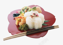 盘子里的米饭团和筷子素材