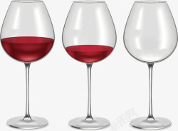 三个杯子三个红酒量依次减少的酒杯矢量图高清图片