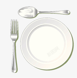 手绘插图西餐用具勺子叉子与白色素材