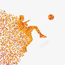 红黄色剪纸人形运动足球创意图案素材