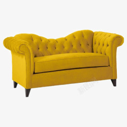 黄色布艺软包双人沙发素材