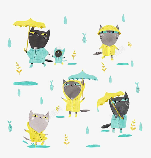 打伞的猫png免抠素材_88icon https://88icon.com 下雨 卡通 手绘 拟人 插画 猫咪 雨伞