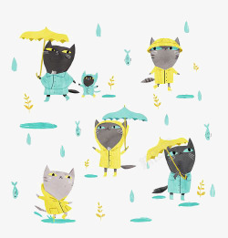 打伞的猫素材