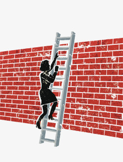 插图爬红色方砖墙的人素材