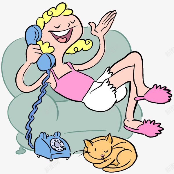 手绘女孩打电话png免抠素材_88icon https://88icon.com 女孩 手绘 沙发 猫咪 电话