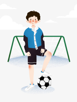 卡通手绘足球男孩素材