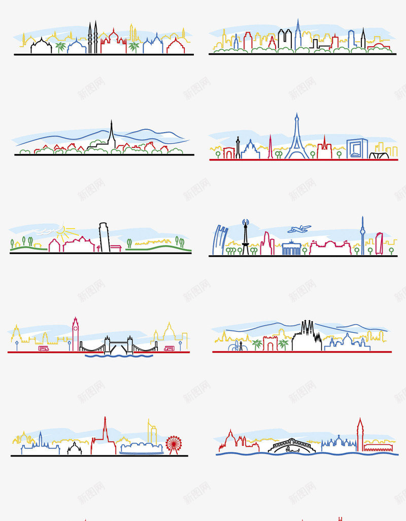 手绘城市png免抠素材_88icon https://88icon.com 卡通 城市 手绘 线描