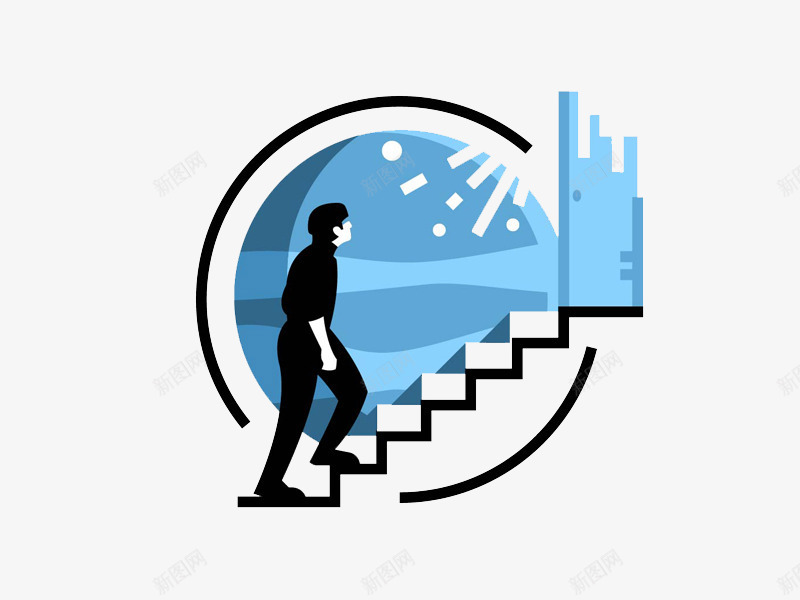 上楼梯png免抠素材_88icon https://88icon.com 人物 向上 国外创意素材 楼梯 矢量插图 蓝色