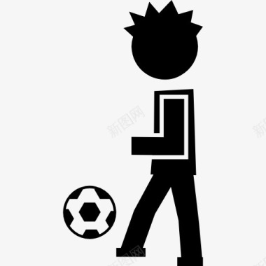 足球的年轻球员从侧面图标图标