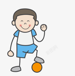 脚踩足球的小男孩素材
