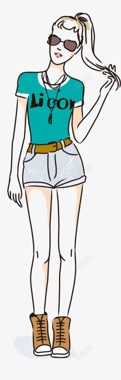 手绘线描线条时尚服饰走素材